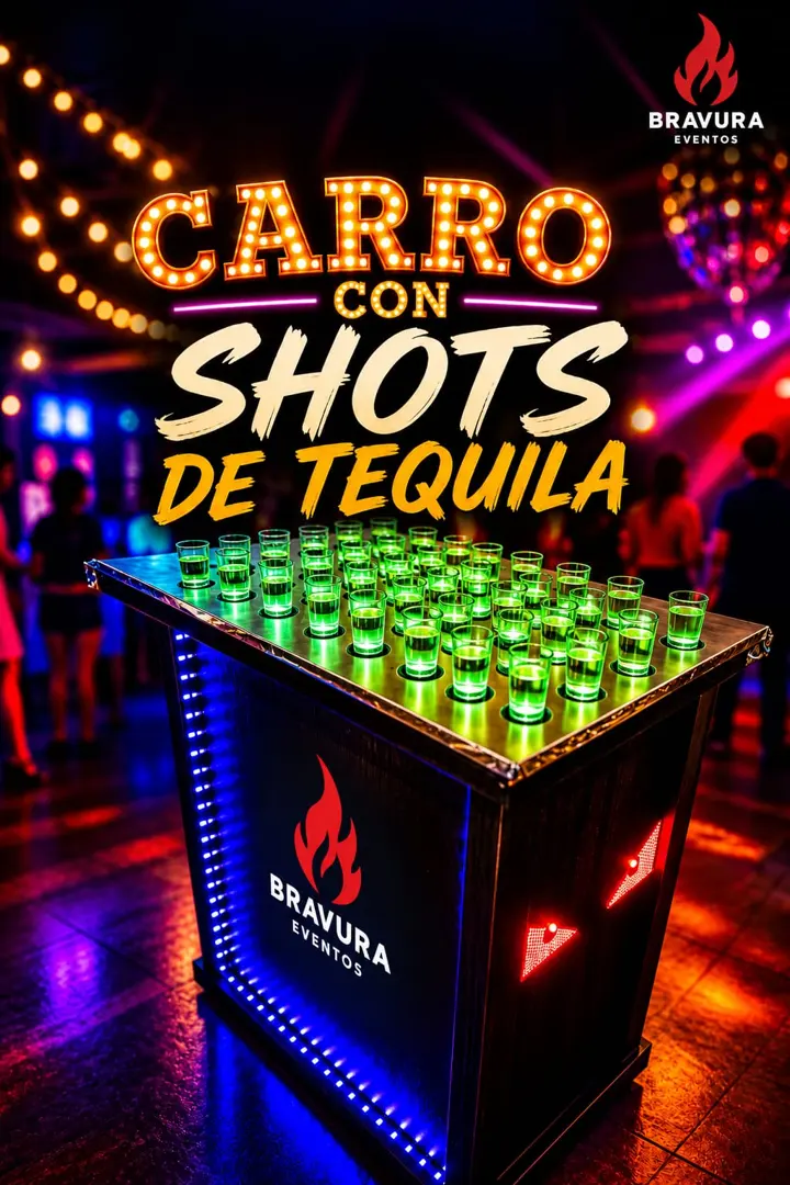 Flyer del carro con shots de tequila de Bravura