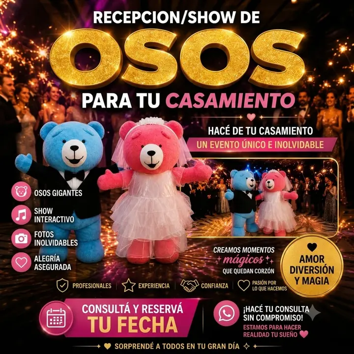 Flyer del combo de osos gigantes para casamientos de Bravura